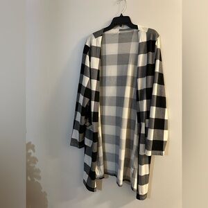 Black and White Plaid Open Cardigan